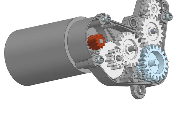 CAD model of a robot vacuum brush gearbox reverse-engineered from 3D scans